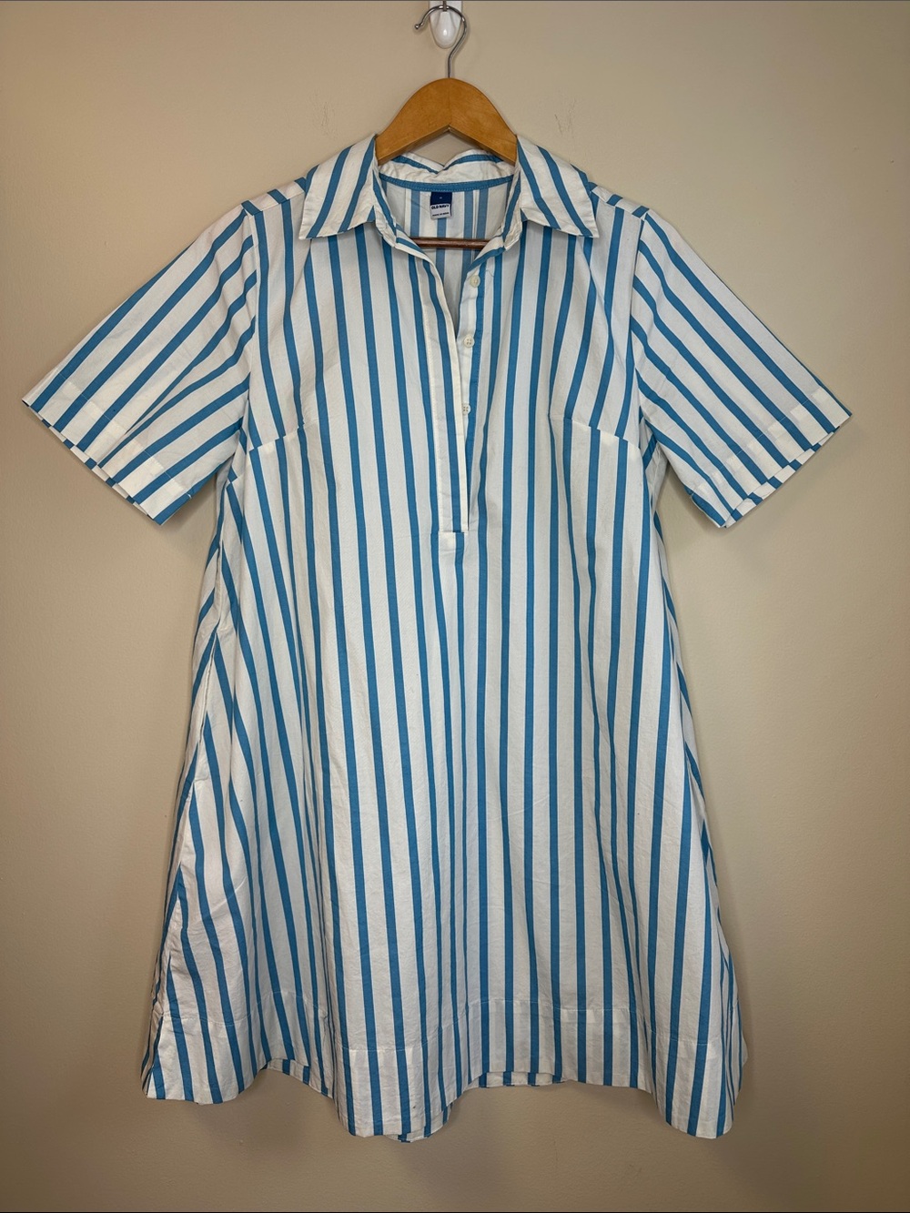 Old Navy Blue and White Striped Polo-Style Dress